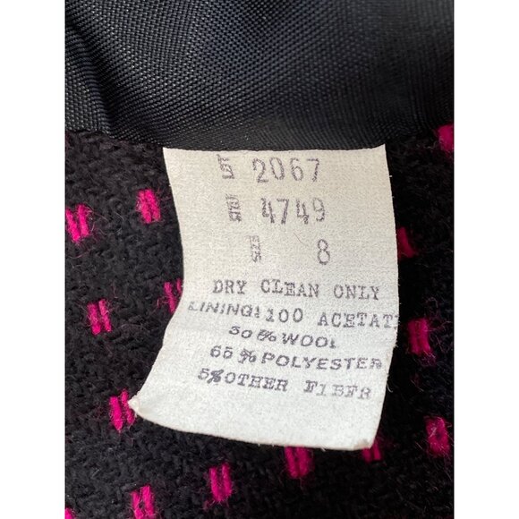 80s Vintage Petite Illustrations Blazer Jacket Size 8P Black Pink Wool Blend - Picture 5 of 6